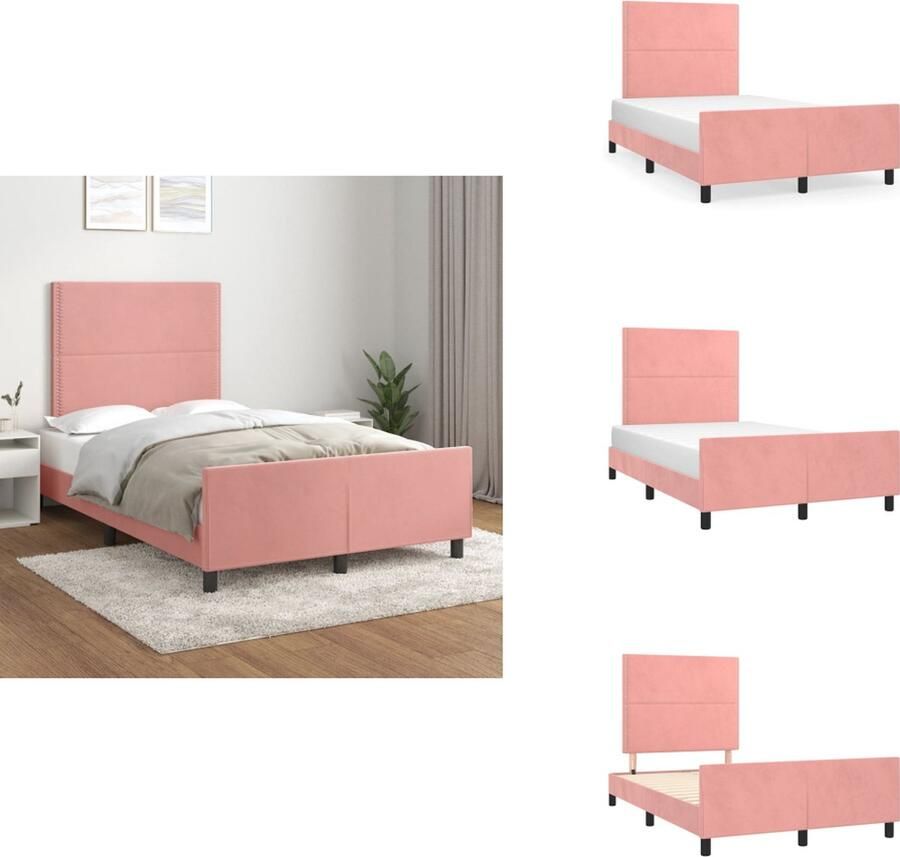 VidaXL Bedframe Comfortabel Roze Fluweel Verstelbare Hoogte Ondersteunende Poten Multiplex Lattenbodem Comfortabele Ondersteuning 203 x 126 x 118 128 cm 120 x 200 cm (B x L) Matras Niet Inbegrepen Bed