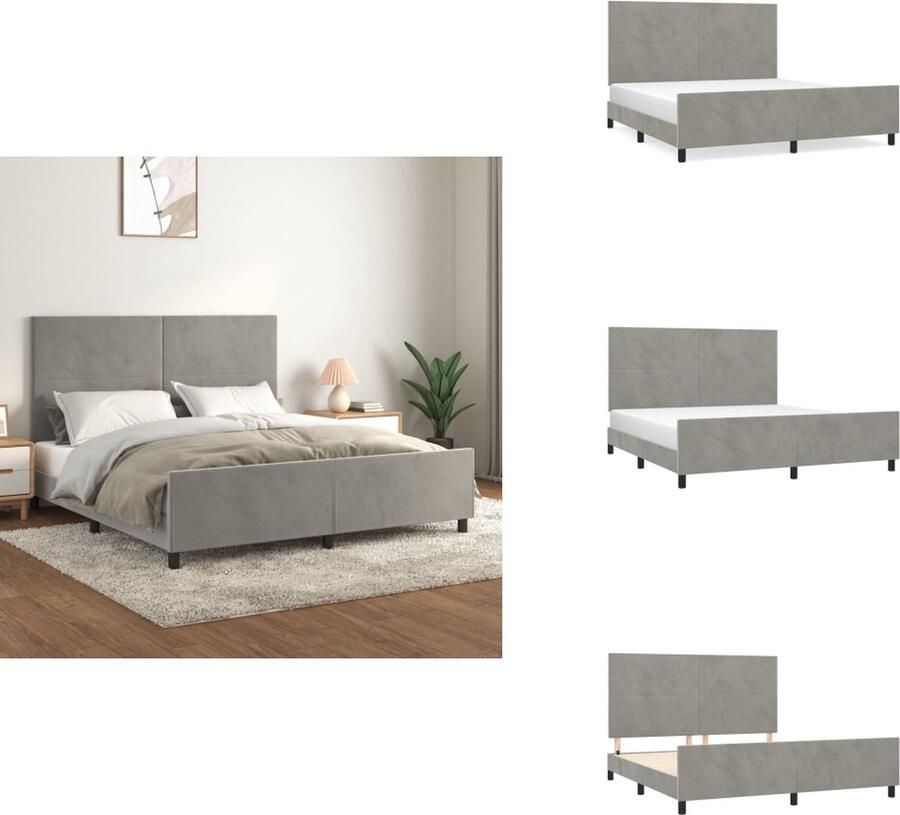 VidaXL Bedframe Met Hoofdeinde Bedframes Met Hoofdeindes Bed Slaapmeubel Bedframe met hoofdeinde fluweel lichtgrijs 180x200 cm - Foto 2