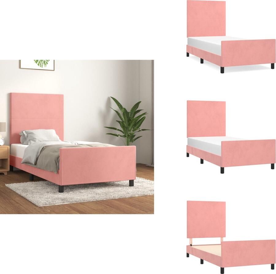 VidaXL Bedframe Met Hoofdeinde Bedframes Met Hoofdeindes Bed Slaapmeubel Bedframe met hoofdeinde fluweel roze 90x190 cm - Foto 2