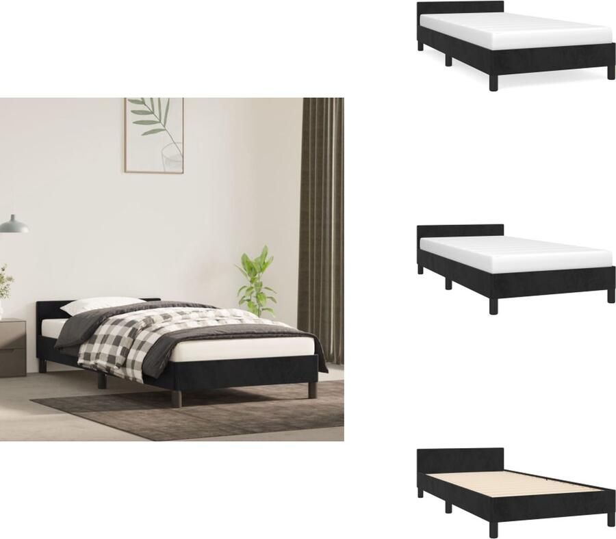 VidaXL Bedframe Met Hoofdeinde Bedframes Met Hoofdeindes Bed Slaapmeubel Bedframe met hoofdeinde zonder matras 90x200 cm fluweel zwart