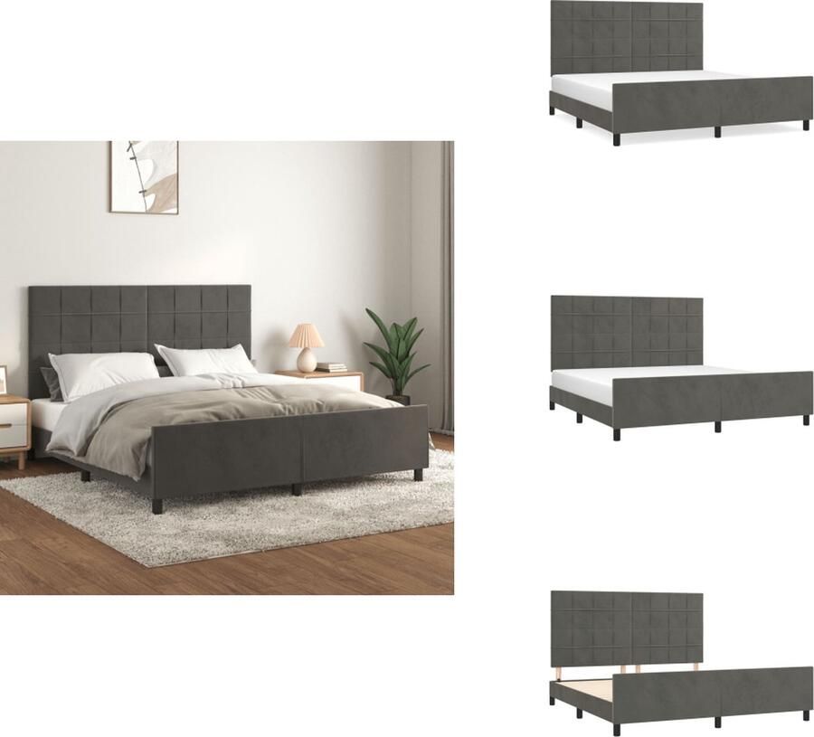 VidaXL Bedframe Met Hoofdeinde Bedframes Met Hoofdeindes Bed Slaapmeubel Bedframe met hoofdeinde fluweel donkergrijs 180x200 cm