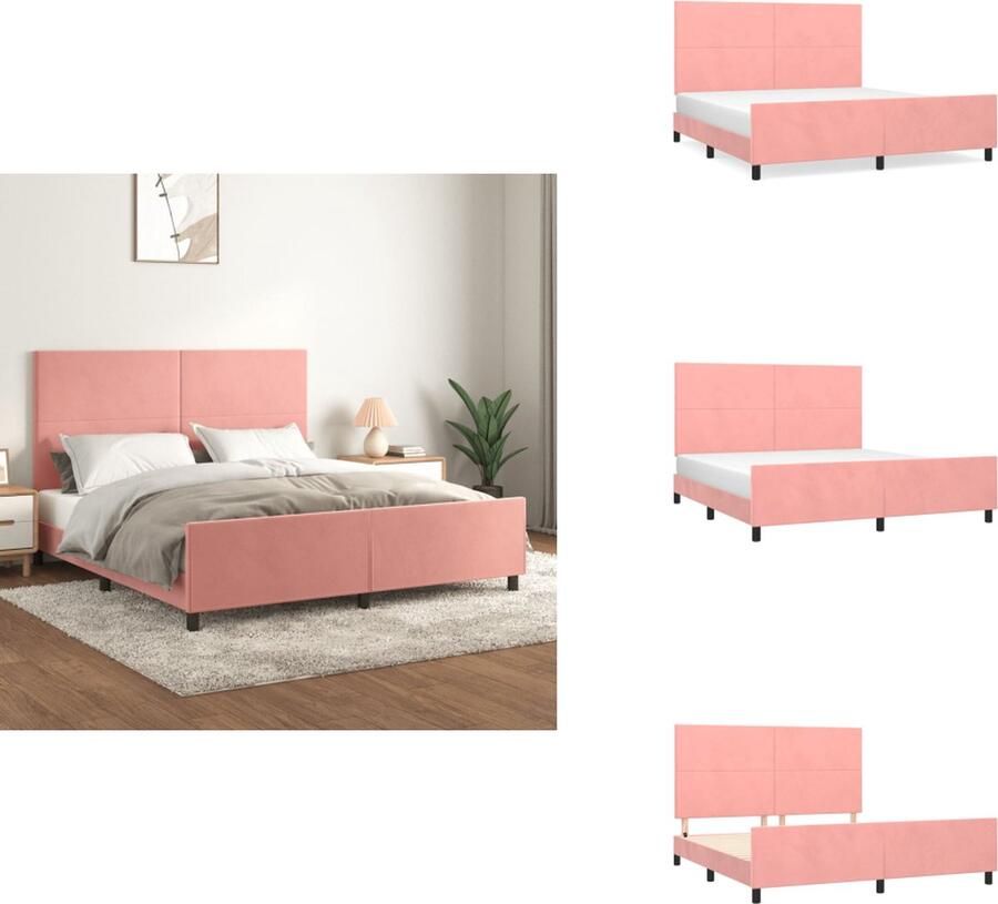 VidaXL Bedframe Met Hoofdeinde Bedframes Met Hoofdeindes Bed Slaapmeubel Bedframe met hoofdeinde fluweel roze 160x200 cm - Foto 2
