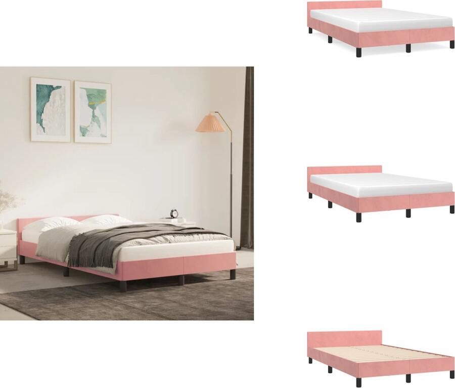 VidaXL Bedframe Met Hoofdeinde Bedframes Met Hoofdeindes Bed Slaapmeubel Bedframe met hoofdeinde zonder matras 120x200 cm fluweel roze