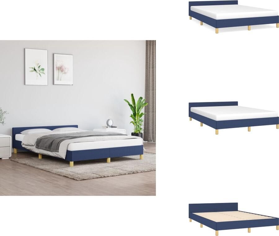 VidaXL Bedframe Met Hoofdeinde Bedframes Met Hoofdeindes Bed Slaapmeubel Bedframe met hoofdeinde zonder matras 140x200 cm stof blauw