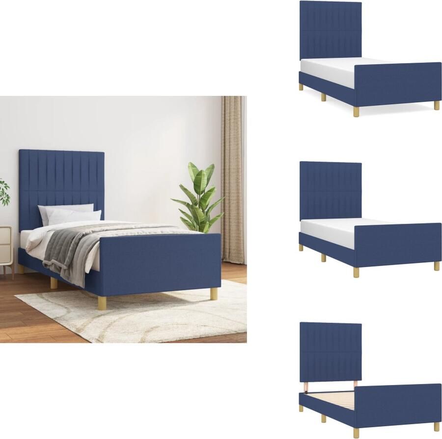 VidaXL Bedframe Blauw 203x103x118 128cm Verstelbaar Hoofdeinde Multiplex Lattenbodem Duurzaam Materiaal Comfortabele Ondersteuning Bed