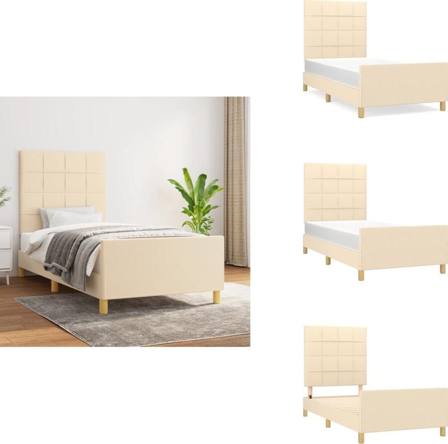 VidaXL Bedframe crème 193 x 93 x 118 128 cm verstelbare hoogte ondersteunende poten multiplex lattenbodem comfortabele ondersteuning Bed