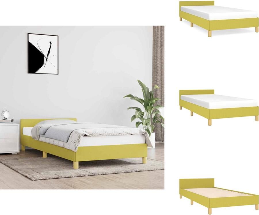 VidaXL Bedframe Met Hoofdeinde Bedframes Met Hoofdeindes Bed Slaapmeubel Bedframe met hoofdeinde zonder matras 90x200 cm stof groen