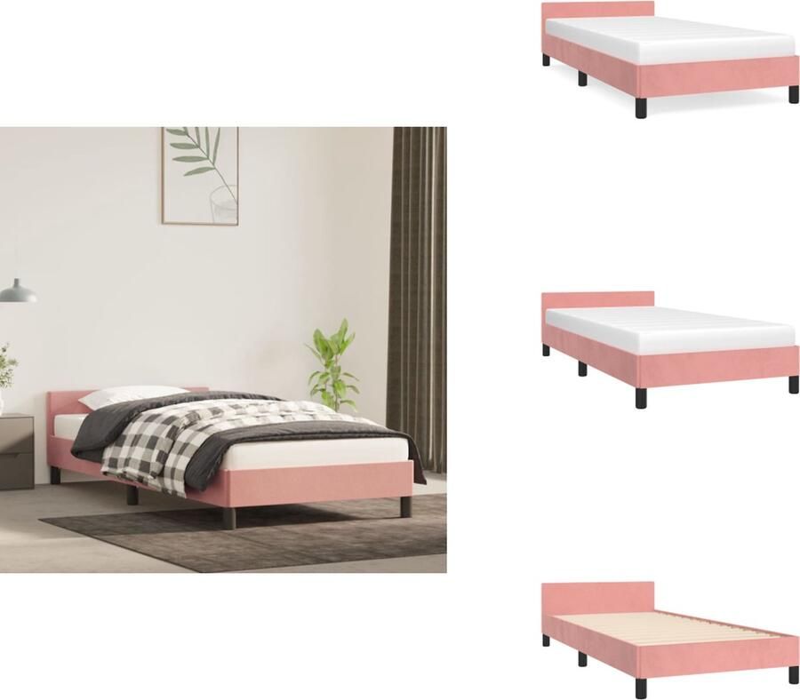 VidaXL Bedframe Met Hoofdeinde Bedframes Met Hoofdeindes Bed Slaapmeubel Bedframe met hoofdeinde zonder matras 90x190 cm fluweel roze