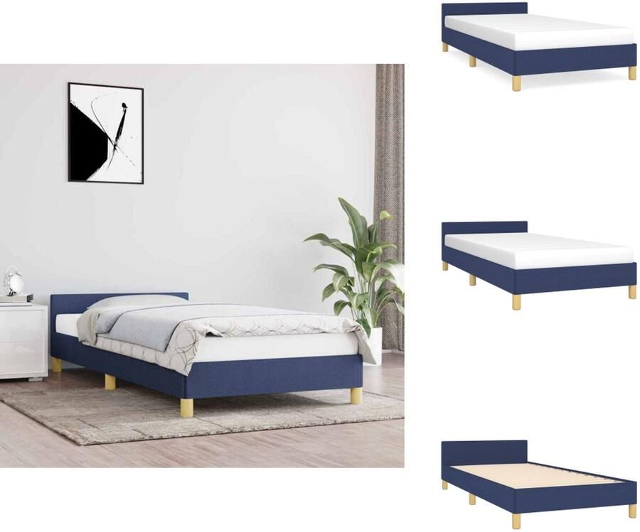 VidaXL Bedframe Met Hoofdeinde Bedframes Met Hoofdeindes Bed Slaapmeubel Bedframe met hoofdeinde zonder matras 90x190 cm stof blauw - Foto 2