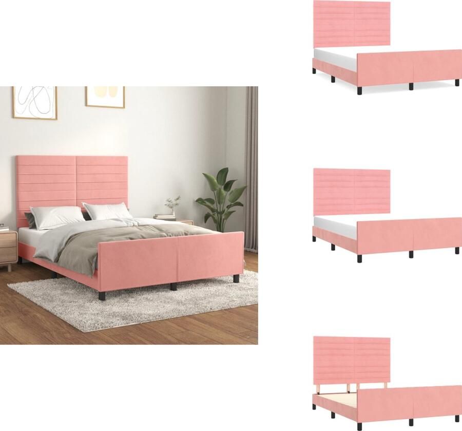 VidaXL Bedframe Met Hoofdeinde Bedframes Met Hoofdeindes Bed Slaapmeubel Bedframe met hoofdeinde fluweel roze 140x190 cm - Foto 2