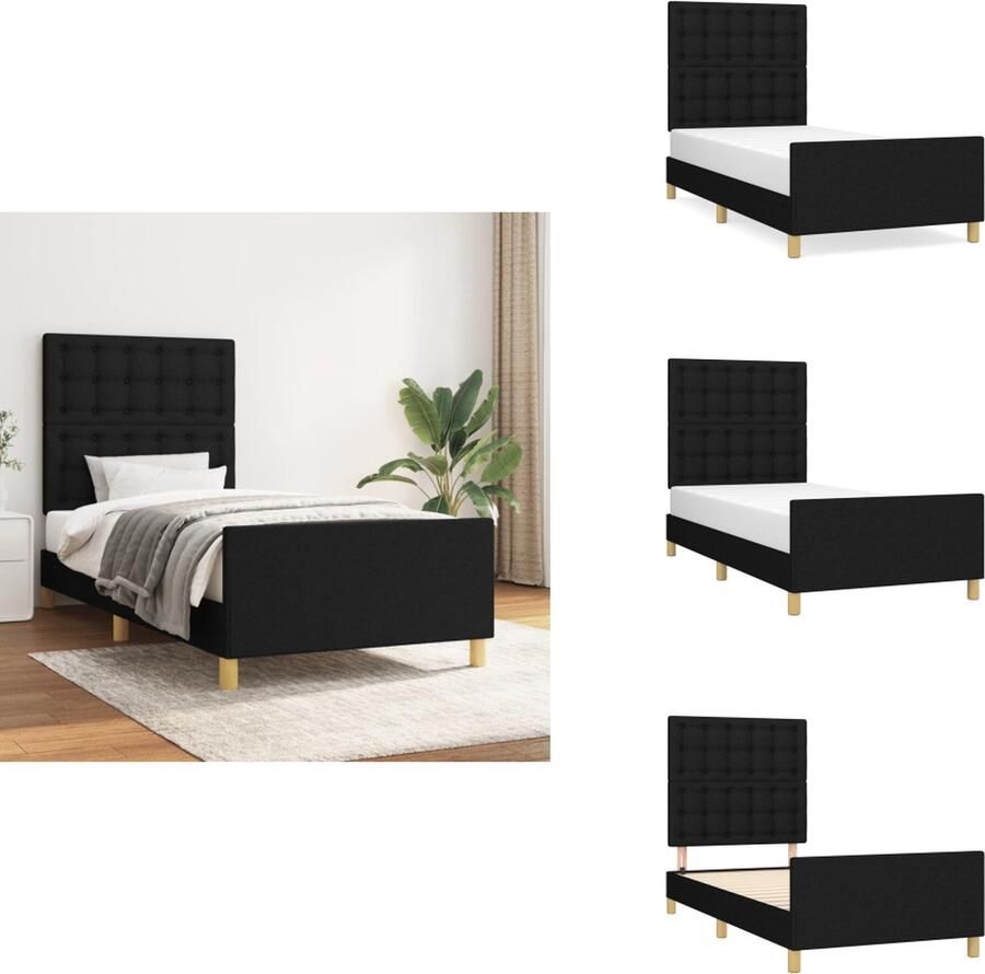 VidaXL Bedframe Zwart 203 x 93 cm Verstelbaar hoofdeind Stevige poten Multiplex lattenbodem Comfortabele ondersteuning Bed