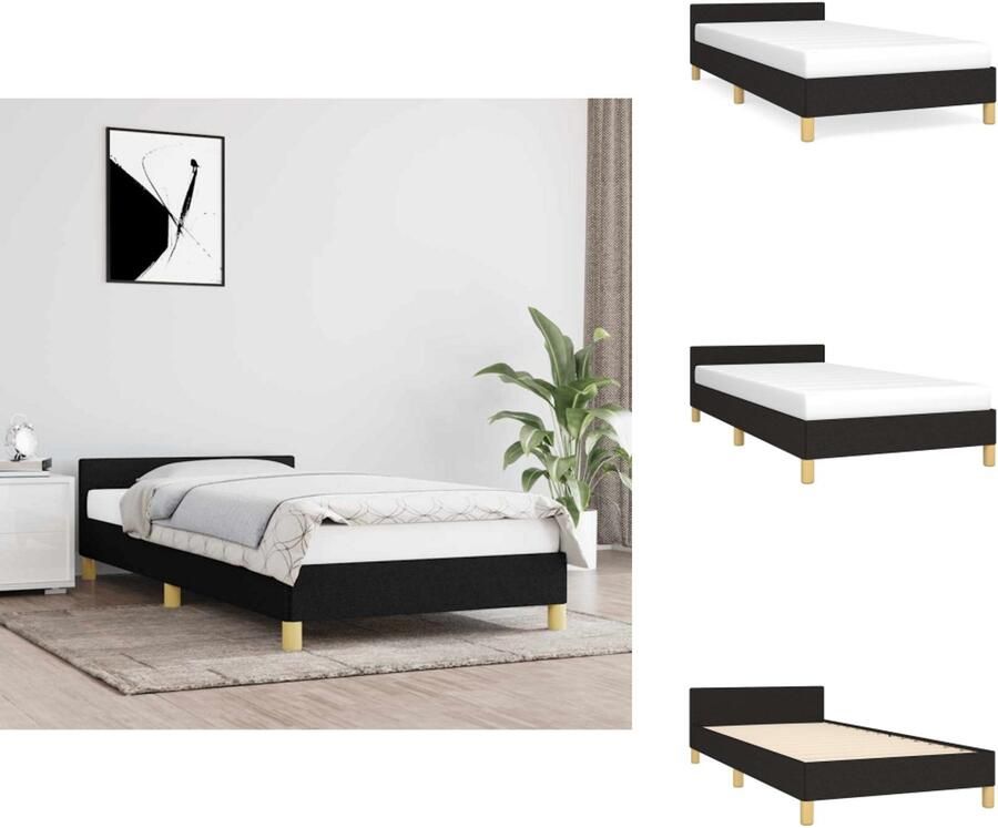 VidaXL Bedframe Duurzaam Bedframe Afmeting- 193x93x50 cm Ken- Ondersteunende poten Kleur- Zwart Materiaal- Polyester Multiplex Bewerkt hout Geschikt voor 90x190 cm matras Bed - Foto 2