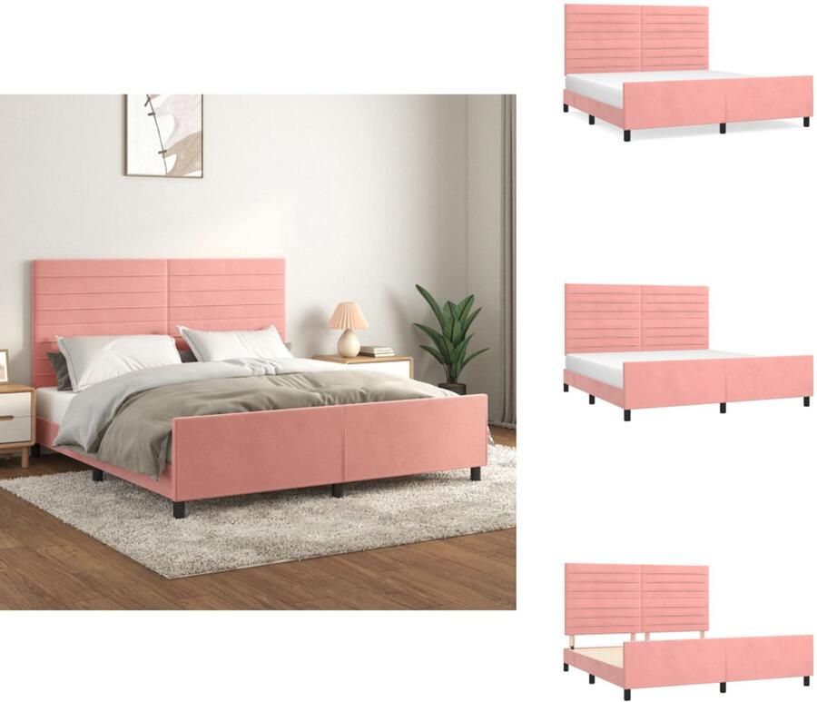 VidaXL Bedframe Met Hoofdeinde Bedframes Met Hoofdeindes Bed Slaapmeubel Bedframe met hoofdeinde fluweel roze 160x200 cm