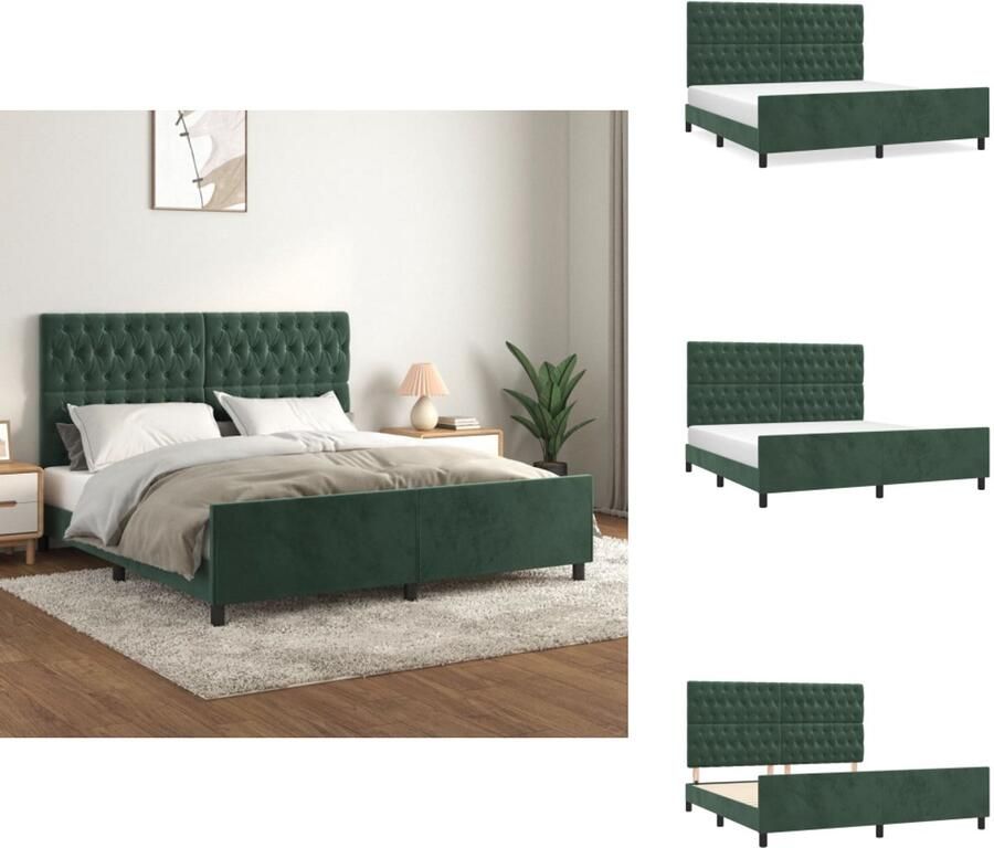 VidaXL Bedframe Met Hoofdeinde Bedframes Met Hoofdeindes Bed Slaapmeubel Bedframe met hoofdeinde fluweel donkergroen 180x200 cm