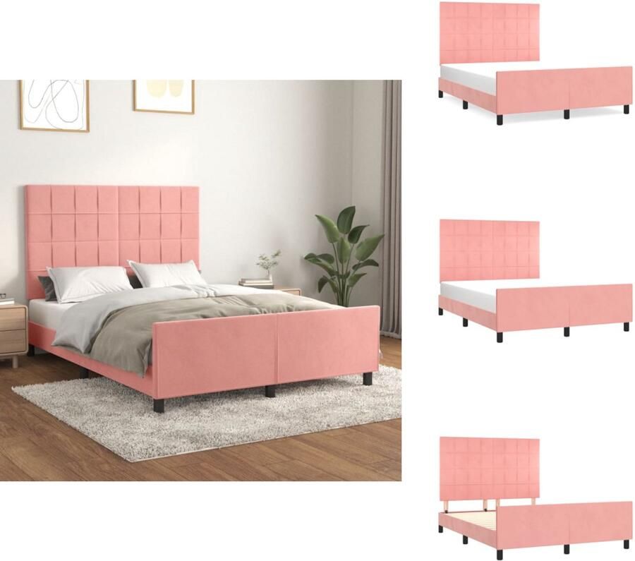 VidaXL Bedframe Met Hoofdeinde Bedframes Met Hoofdeindes Bed Slaapmeubel Bedframe met hoofdeinde fluweel roze 140x190 cm