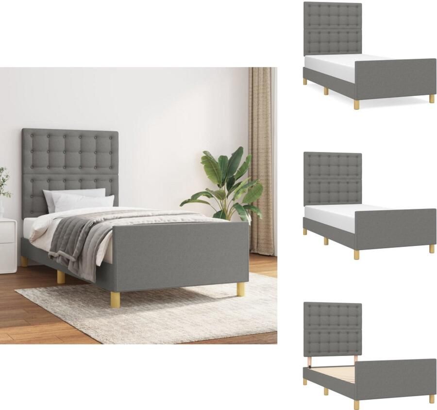 VidaXL Bedframe Met Hoofdeinde Bedframes Met Hoofdeindes Bed Slaapmeubel Bedframe met hoofdbord stof donkergrijs 80x200 cm