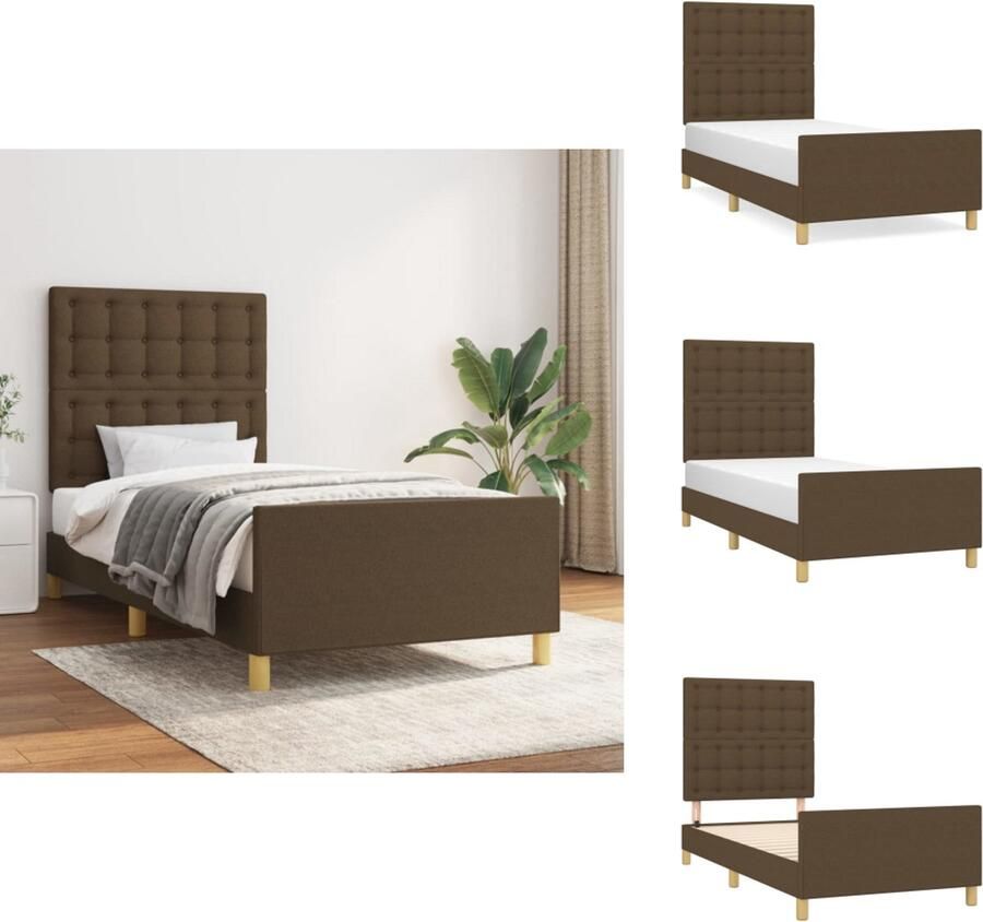 VidaXL Bedframe Met Hoofdeinde Bedframes Met Hoofdeindes Bed Slaapmeubel Bedframe met hoofdeinde stof donkerbruin 90x190 cm