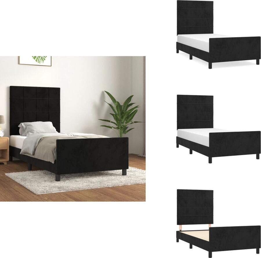 VidaXL Bedframe Met Hoofdeinde Bedframes Met Hoofdeindes Bed Slaapmeubel Bedframe met hoofdeinde fluweel zwart 90x200 cm
