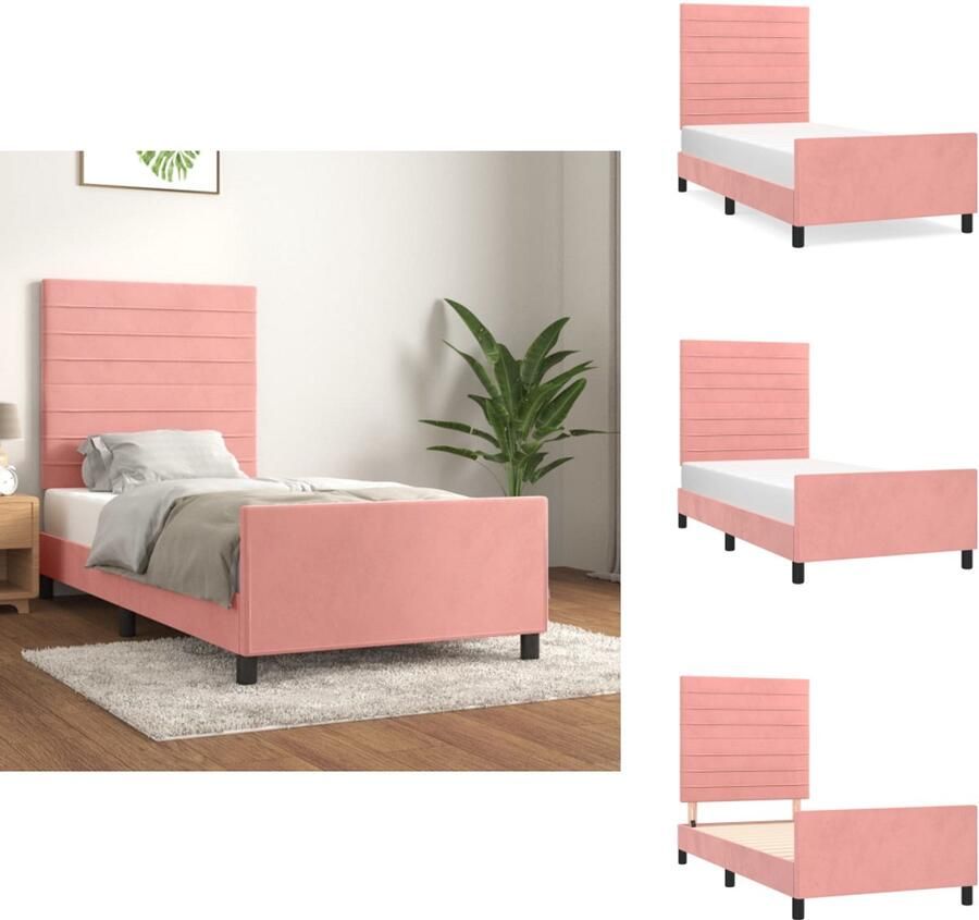VidaXL Bedframe Met Hoofdeinde Bedframes Met Hoofdeindes Bed Slaapmeubel Bedframe met hoofdeinde fluweel roze 90x190 cm