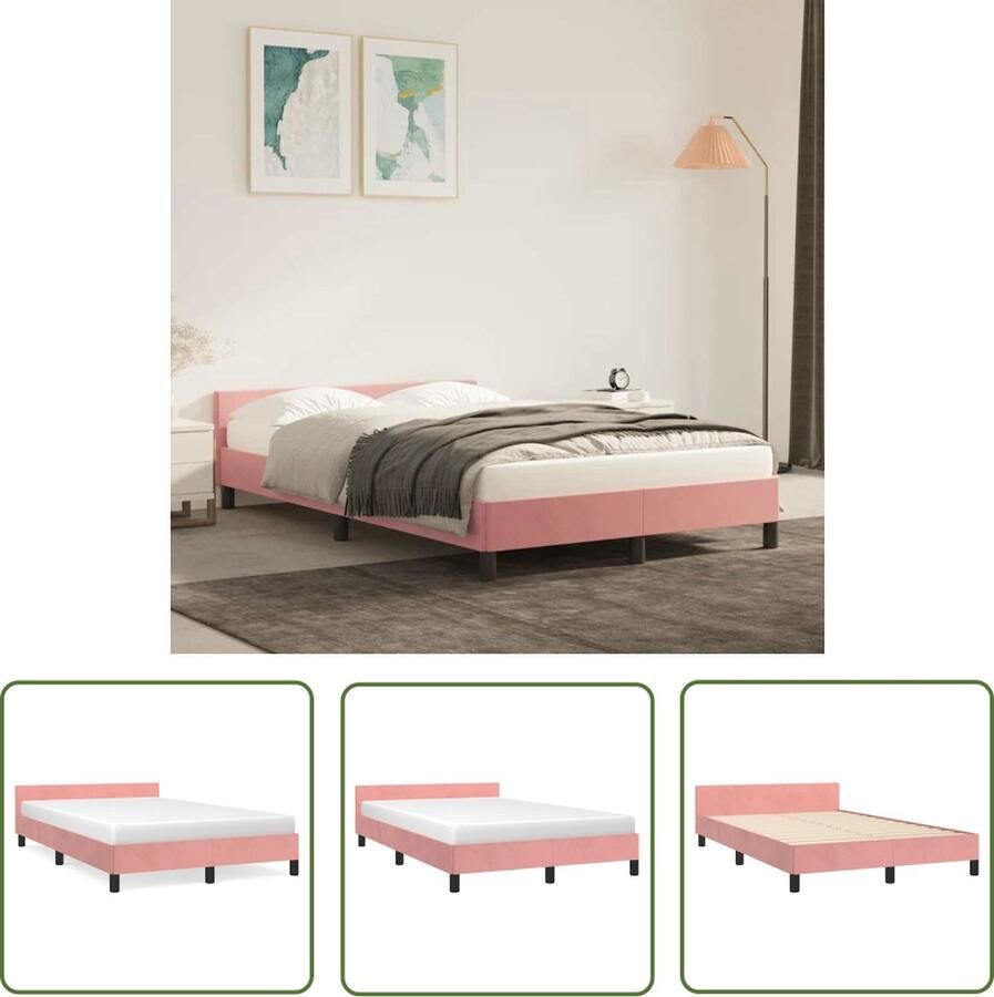 The Living Store Bedframe Roze Stof 203 x 126 x 50 cm Multiplex lattenbodem Roze Bedframe Velvet Bedframe Tweepersoons Bedframe King Size Bedframe Bed Met Hoofdbord