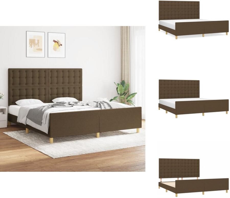 VidaXL Bedframe Met Hoofdeinde Bedframes Met Hoofdeindes Bed Slaapmeubel Bedframe met hoofdeinde stof donkerbruin 180x200 cm
