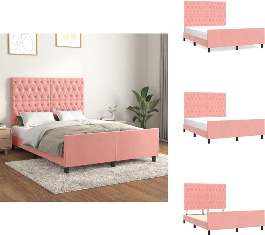 VidaXL Bedframe Met Hoofdeinde Bedframes Met Hoofdeindes Bed Slaapmeubel Bedframe met hoofdeinde fluweel roze 140x190 cm