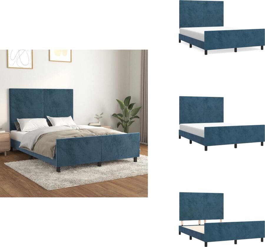 VidaXL Bedframe Met Hoofdeinde Bedframes Met Hoofdeindes Bed Slaapmeubel Bedframe met hoofdeinde fluweel donkerblauw 140x200 cm
