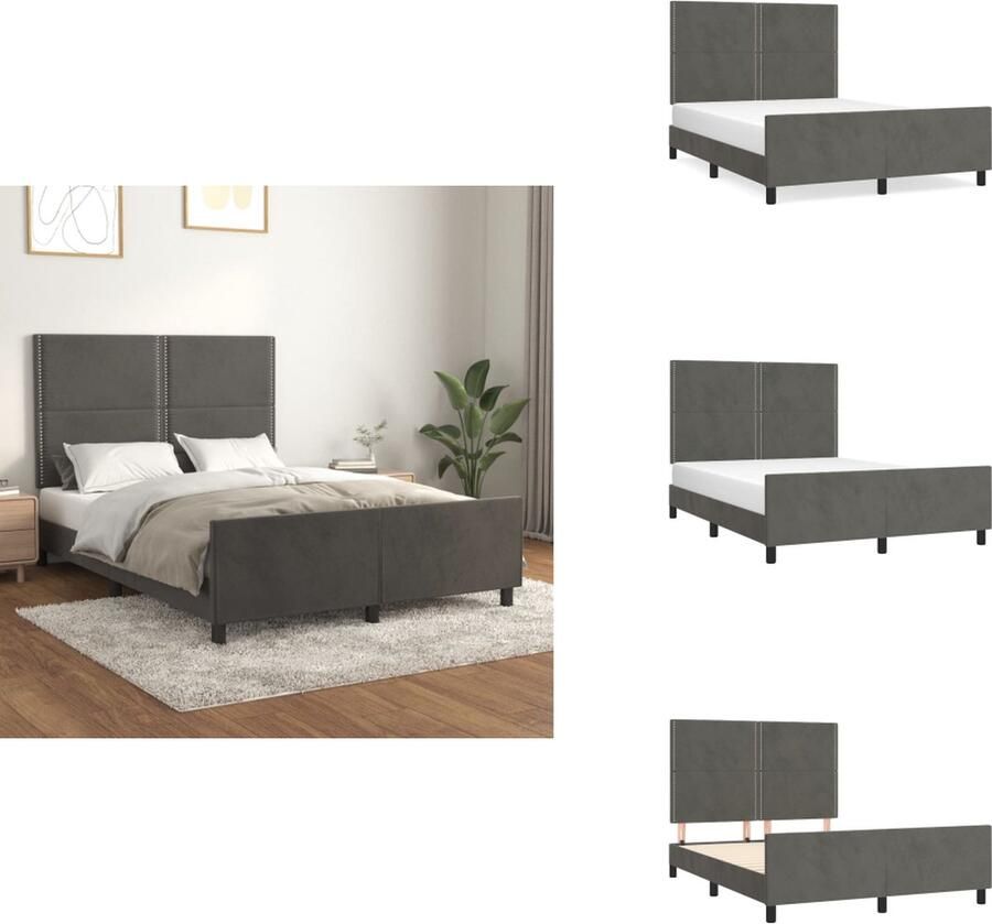 VidaXL Bedframe met hoofdeinde Donkergrijs Fluweel Verstelbare hoogte Ondersteunende poten Multiplex lattenbodem Comfortabele ondersteuning Geschikt voor matras 140 x 200 cm Levering inclusief hoofd- en voeteneind Bed