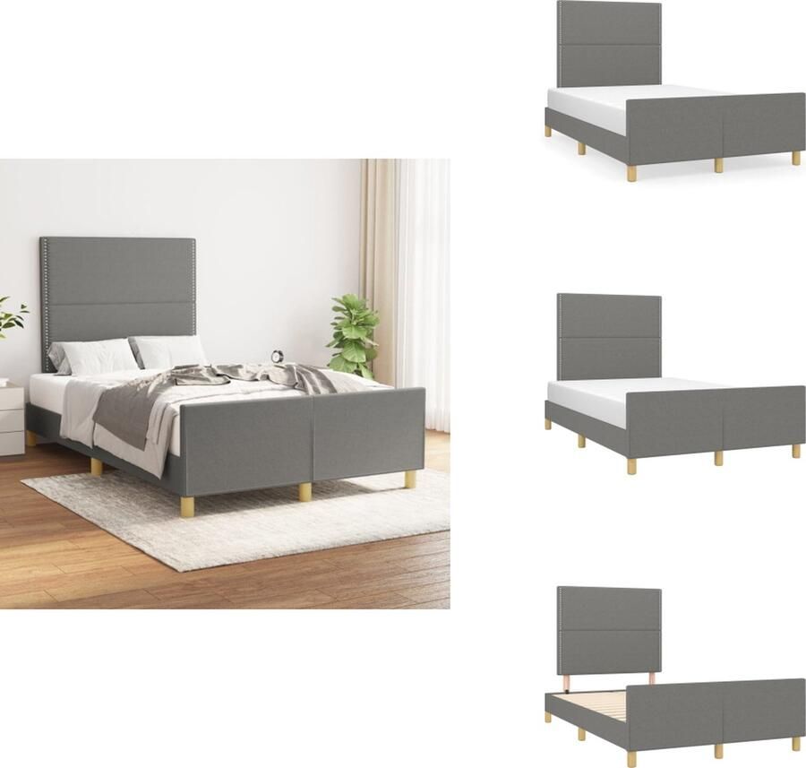 VidaXL Bedframe Donkergrijs 203 x 123 x 50 cm Ademend Duurzaam Stabiel Geschikt voor 120 x 200 cm Matras Inclusief Montagehandleiding Polyester Multiplex Bed