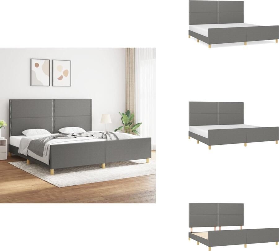 VidaXL Bedframe Met Hoofdeinde Bedframes Met Hoofdeindes Bed Slaapmeubel Bedframe met hoofdeinde stof donkergrijs 200x200 cm
