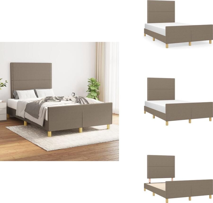 VidaXL Bedframe Taupe 203 x 126 x 118 128 cm Verstelbaar hoofdeind Multiplex lattenbodem Comfortabele ondersteuning Bed