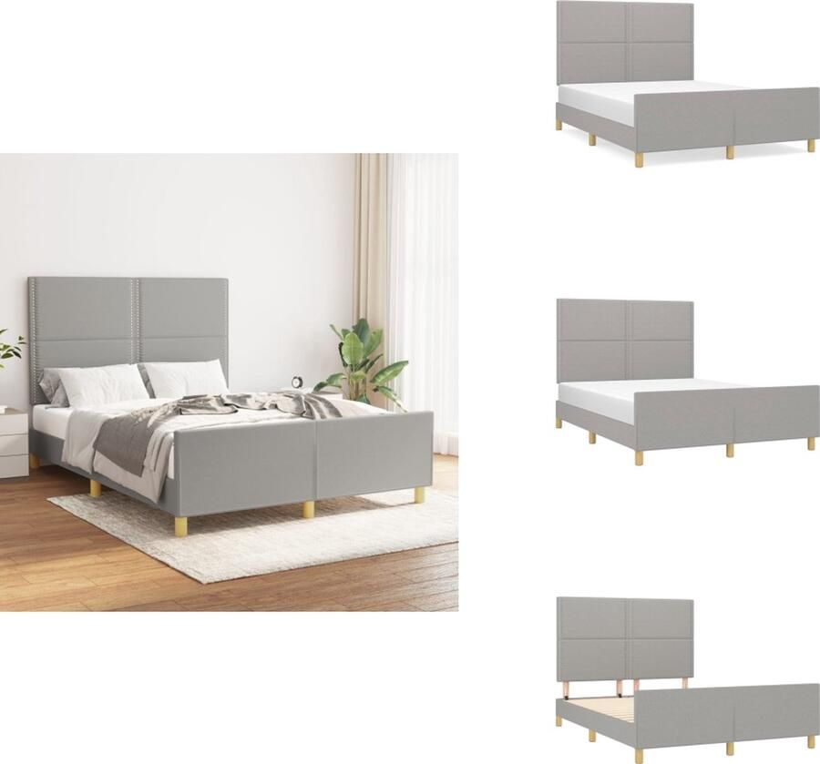 VidaXL Bedframe Lichtgrijs 203 x 146 x 118 128 cm Verstelbaar hoofdeind Multiplex lattenbodem 140 x 200 cm (matras niet inbegrepen) Bed