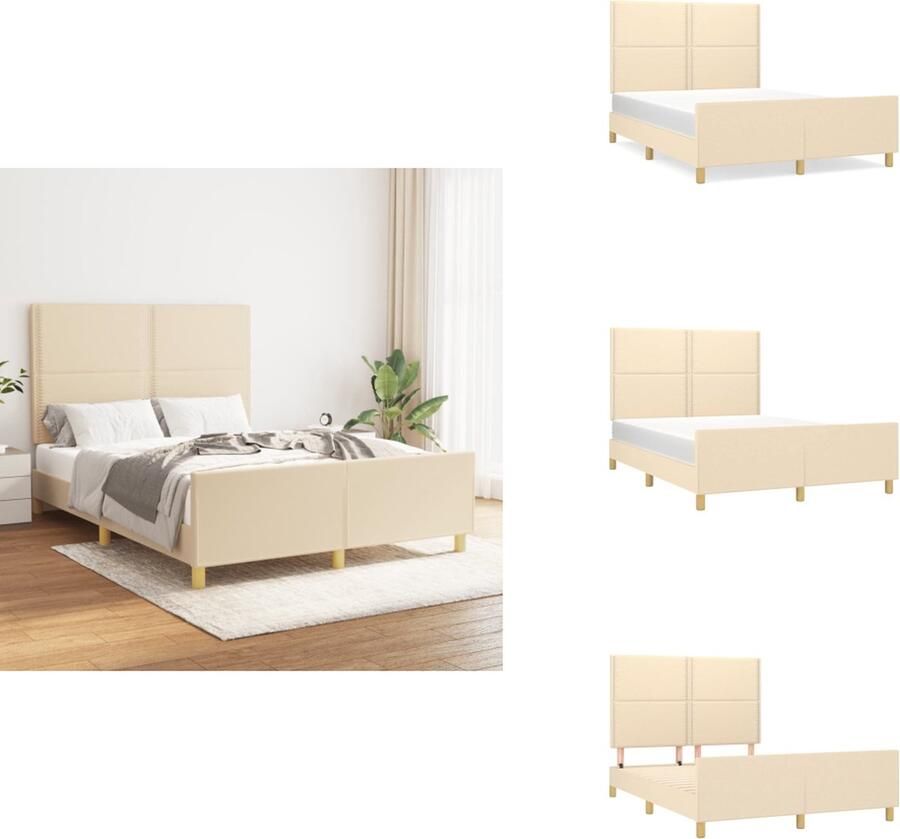 VidaXL Bedframe Met Hoofdeinde Bedframes Met Hoofdeindes Bed Slaapmeubel Bedframe met hoofdeinde stof crèmekleurig 140x200 cm