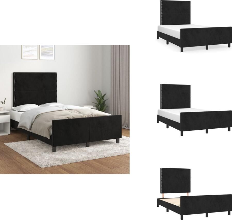 VidaXL Bedframe Zacht Fluweel Verstelbare Hoogte Ondersteunende Poten Multiplex Lattenbodem Comfortabele Ondersteuning Zwart 203 x 126 x 118 128 cm Bed