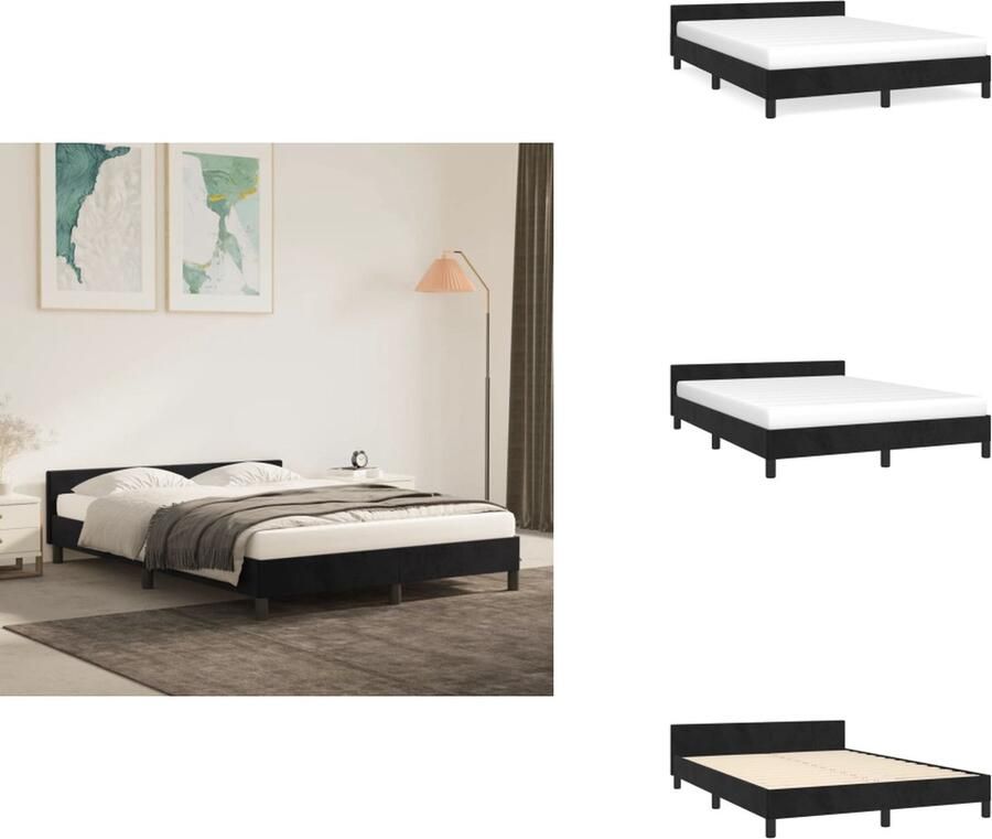 VidaXL Bedframe Met Hoofdeinde Bedframes Met Hoofdeindes Bed Slaapmeubel Bedframe met hoofdeinde fluweel zwart 140x200 cm
