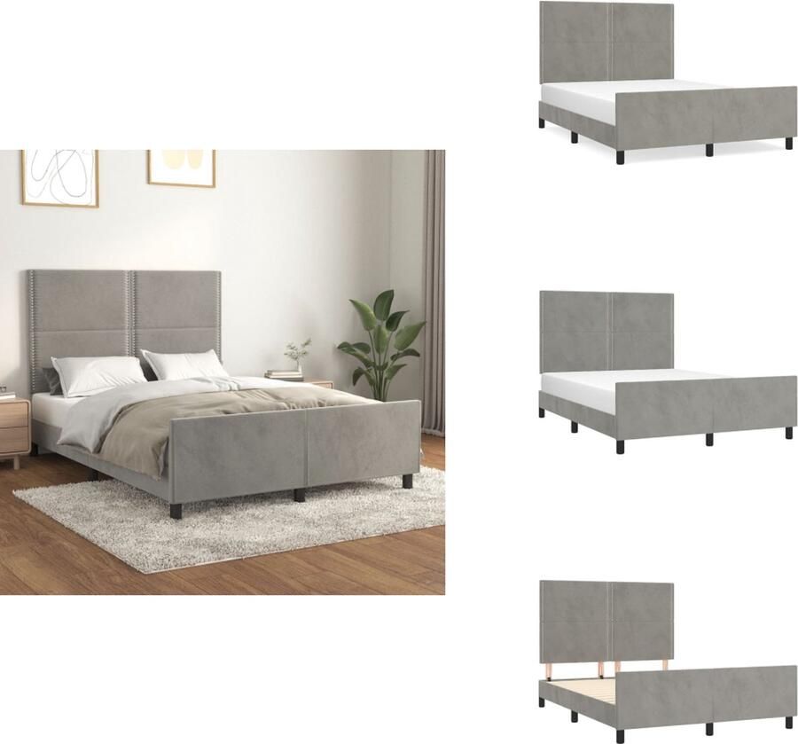 VidaXL Bedframe lichtgrijs fluweel verstelbare hoofdeind multiplex lattenbodem 203 x 146 x 118 128 cm geschikt voor 140 x 200 cm matras exclusief matras Bed