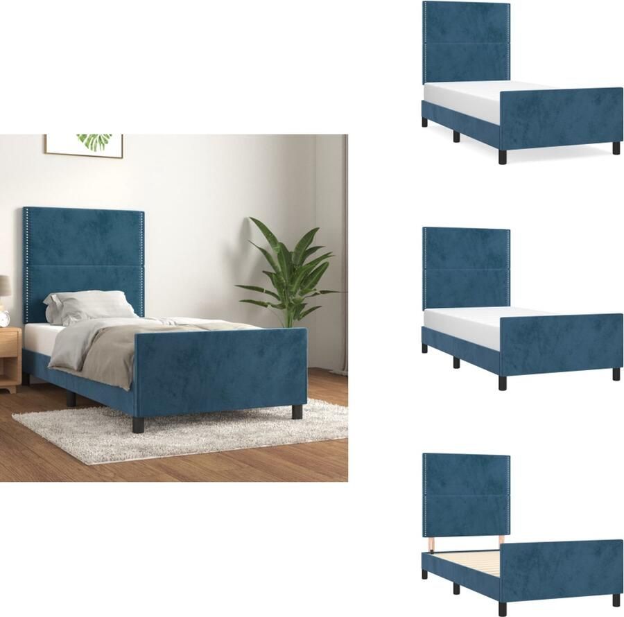 VidaXL Bedframe Met Hoofdeinde Bedframes Met Hoofdeindes Bed Slaapmeubel Bedframe met hoofdeinde fluweel donkerblauw 100x200 cm