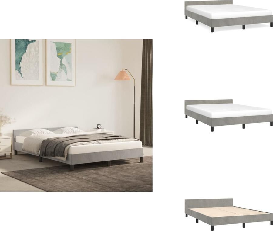 VidaXL Bedframe Met Hoofdeinde Bedframes Met Hoofdeindes Bed Slaapmeubel Bedframe met hoofdeinde fluweel lichtgrijs 140x200 cm - Foto 2