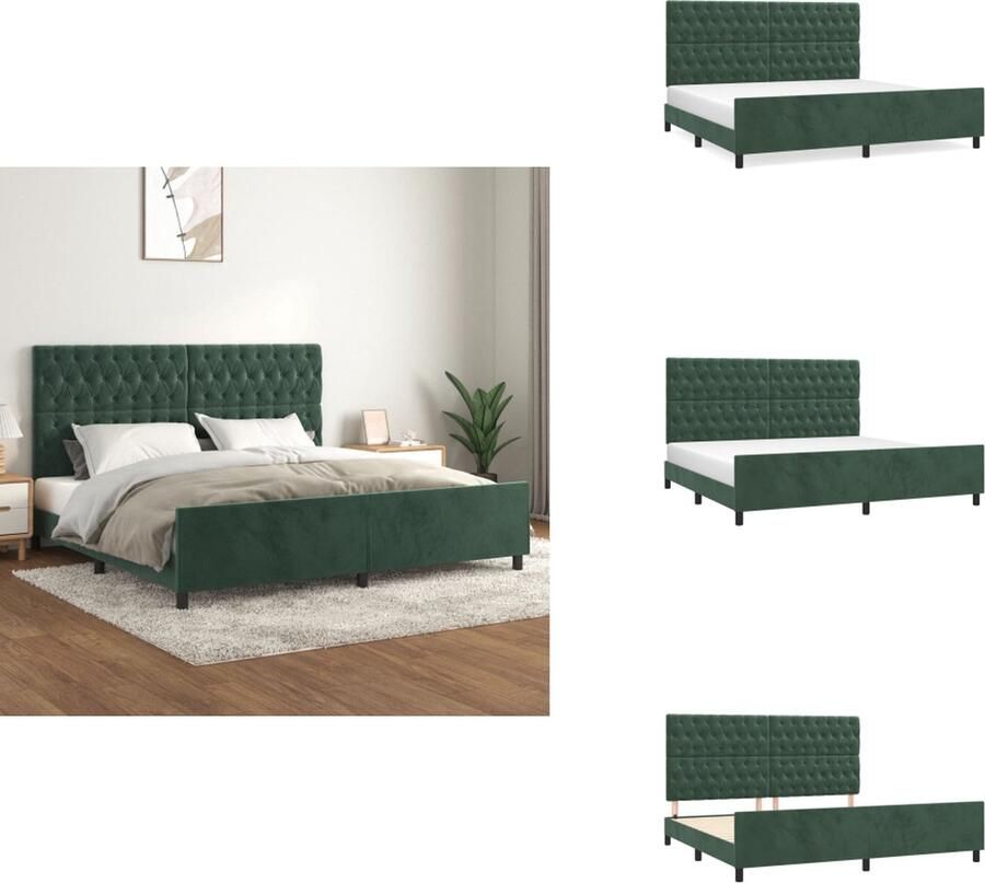 VidaXL Bedframe Fluwelen Stof Opvallend Zacht Stabiele Poten Multiplex Lattenbodem Donkergroen 203x206x50 cm Geschikt voor 200x200 cm Matras Bed