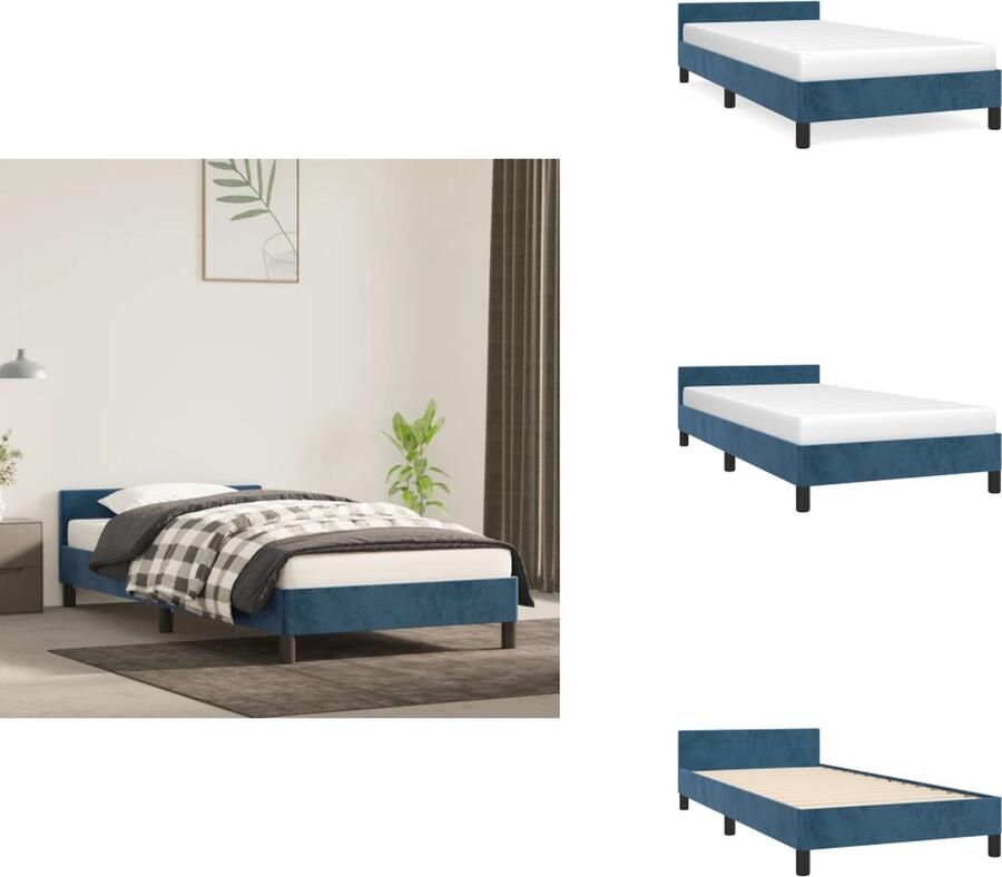 VidaXL Bedframe Met Hoofdeinde Bedframes Met Hoofdeindes Bed Slaapmeubel Bedframe met hoofdeinde fluweel donkerblauw 100x200 cm - Foto 2