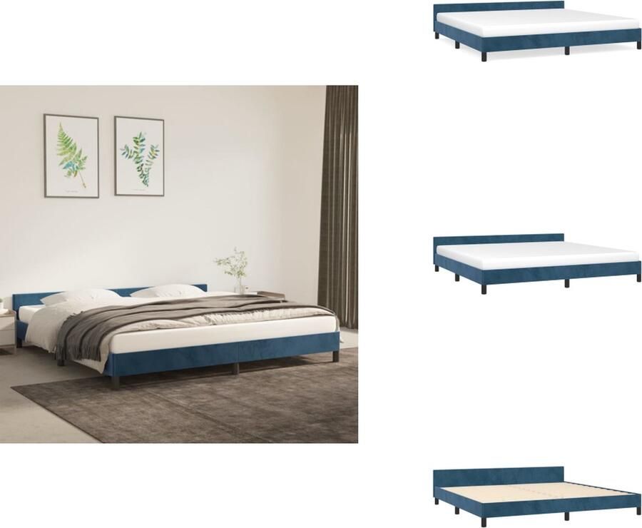 VidaXL Bedframe donkerblauw fluweel verstelbare hoogte multiplex lattenbodem comfortabele ondersteuning 203 x 206 x 118 128 cm Bed