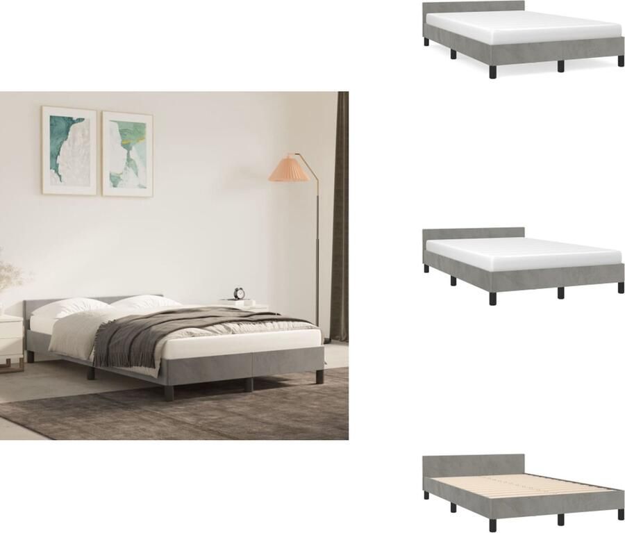 VidaXL Bedframe Met Hoofdeinde Bedframes Met Hoofdeindes Bed Slaapmeubel Bedframe met hoofdeinde fluweel lichtgrijs 120x200 cm - Foto 2
