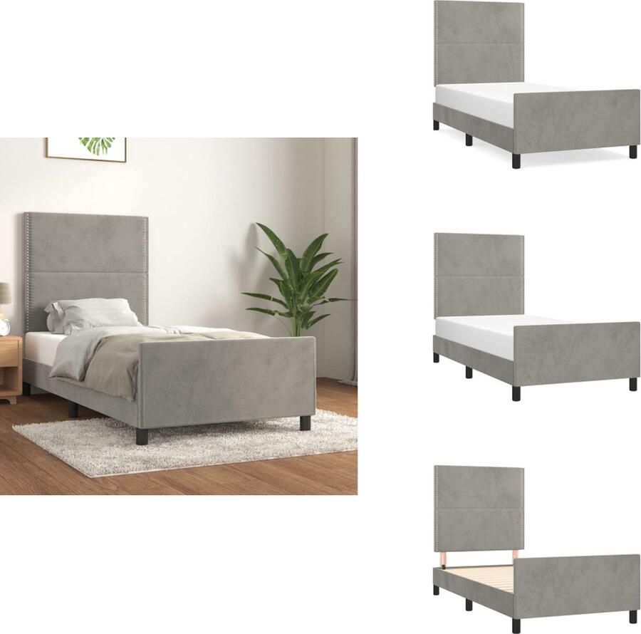 VidaXL Bedframe fluweel verstelbare hoogte ondersteunende poten multiplex lattenbodem comfortabele ondersteuning lichtgrijs 203 x 83 x 118 128 cm Bed