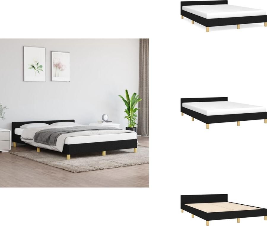 VidaXL Bedframe Zwart Stoffen Hoofdbord Verstelbaar en Duurzaam Ondersteund met Stevige Poten Geschikt voor 140 x 190 cm Matras 193 x 146 x 118 128 cm (L x B x H) Bed - Foto 2