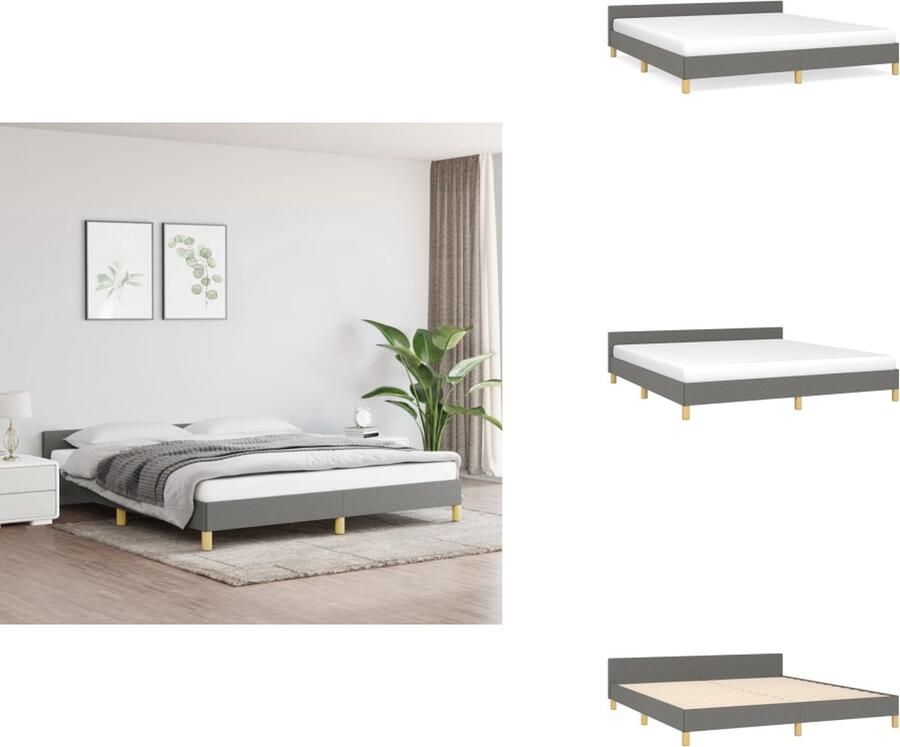 VidaXL Bedframe Met Hoofdeinde Bedframes Met Hoofdeindes Bed Slaapmeubel Bedframe zonder matras stof donkergrijs 180x200 cm - Foto 2
