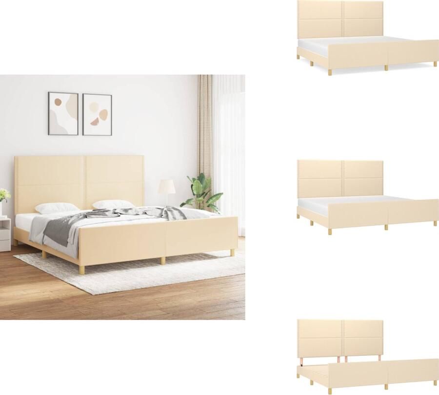 VidaXL Bedframe Met Hoofdeinde Bedframes Met Hoofdeindes Bed Slaapmeubel Bedframe met hoofdeinde stof crèmekleurig 200x200 cm
