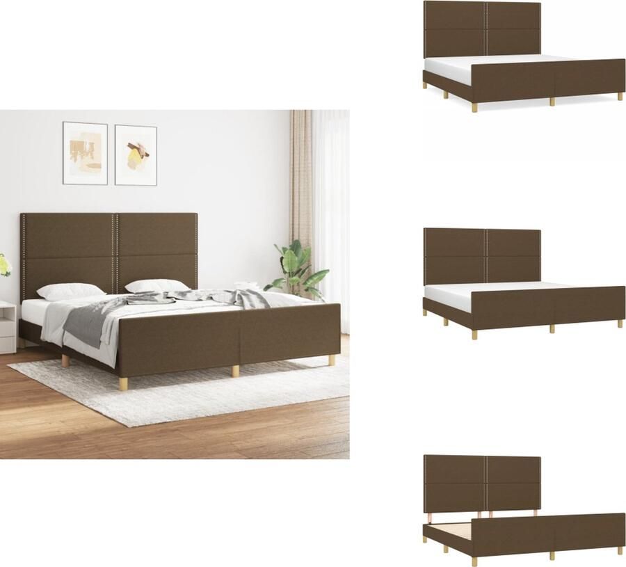 The Living Store Bedframe Donkerbruin Stof 203 x 186 x 118 128 cm Verstelbaar hoofdeinde Met ondersteunende poten Multiplex lattenbodem Comfortabele rugondersteuning - Foto 2