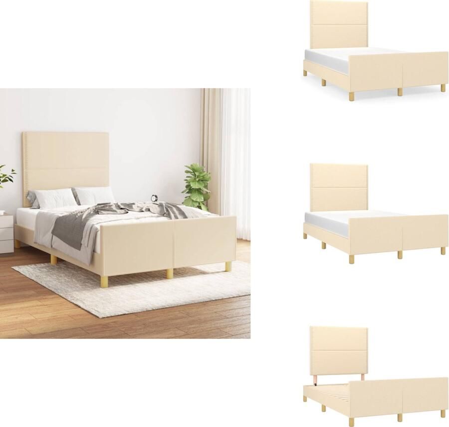 VidaXL Bedframe Comfort Bedframes Afmeting- 203 x 126 x 118 128 cm Kleur- crème Materiaal- stof larikshout multiplex Ken- verstelbare hoogte Bed