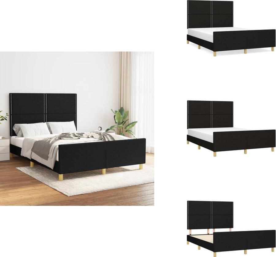 VidaXL Bedframe Zwart Stoffen Hoofdbord Verstelbaar en Duurzaam Ondersteund met Stevige Poten Geschikt voor 140 x 190 cm Matras 193 x 146 x 118 128 cm (L x B x H) Bed - Foto 1