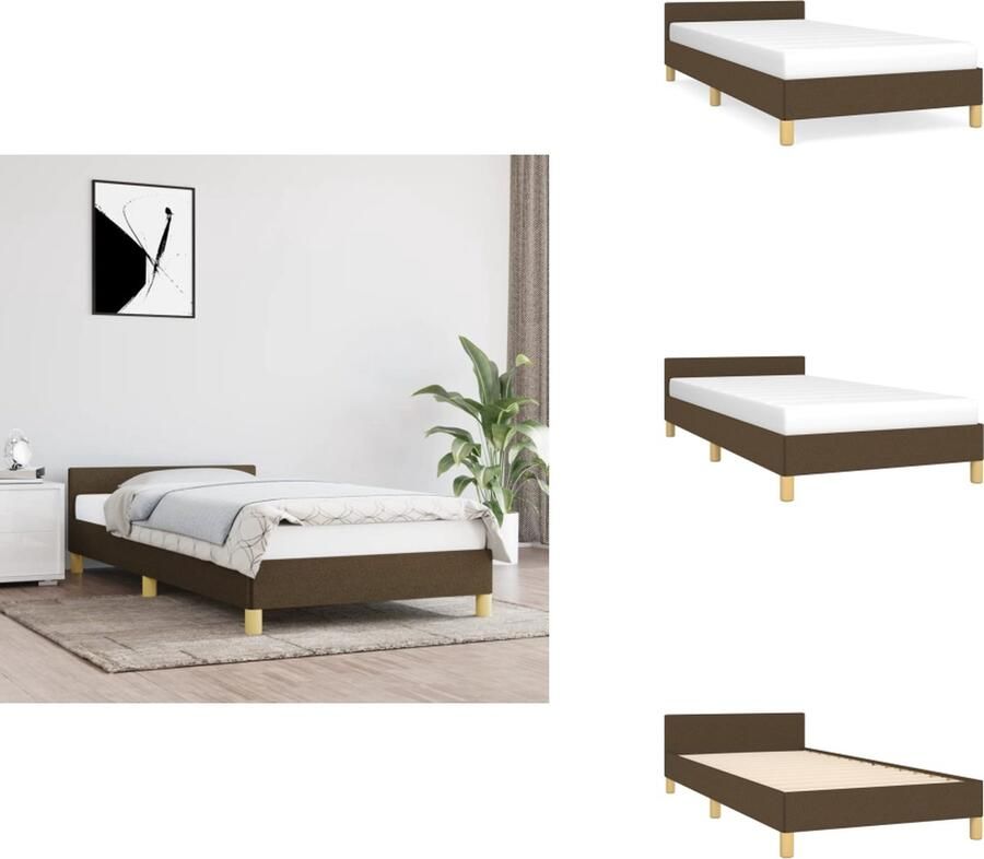 VidaXL Bedframe Met Hoofdeinde Bedframes Met Hoofdeindes Bed Slaapmeubel Bedframe zonder matras 90x200 cm stof donkerbruin - Foto 2